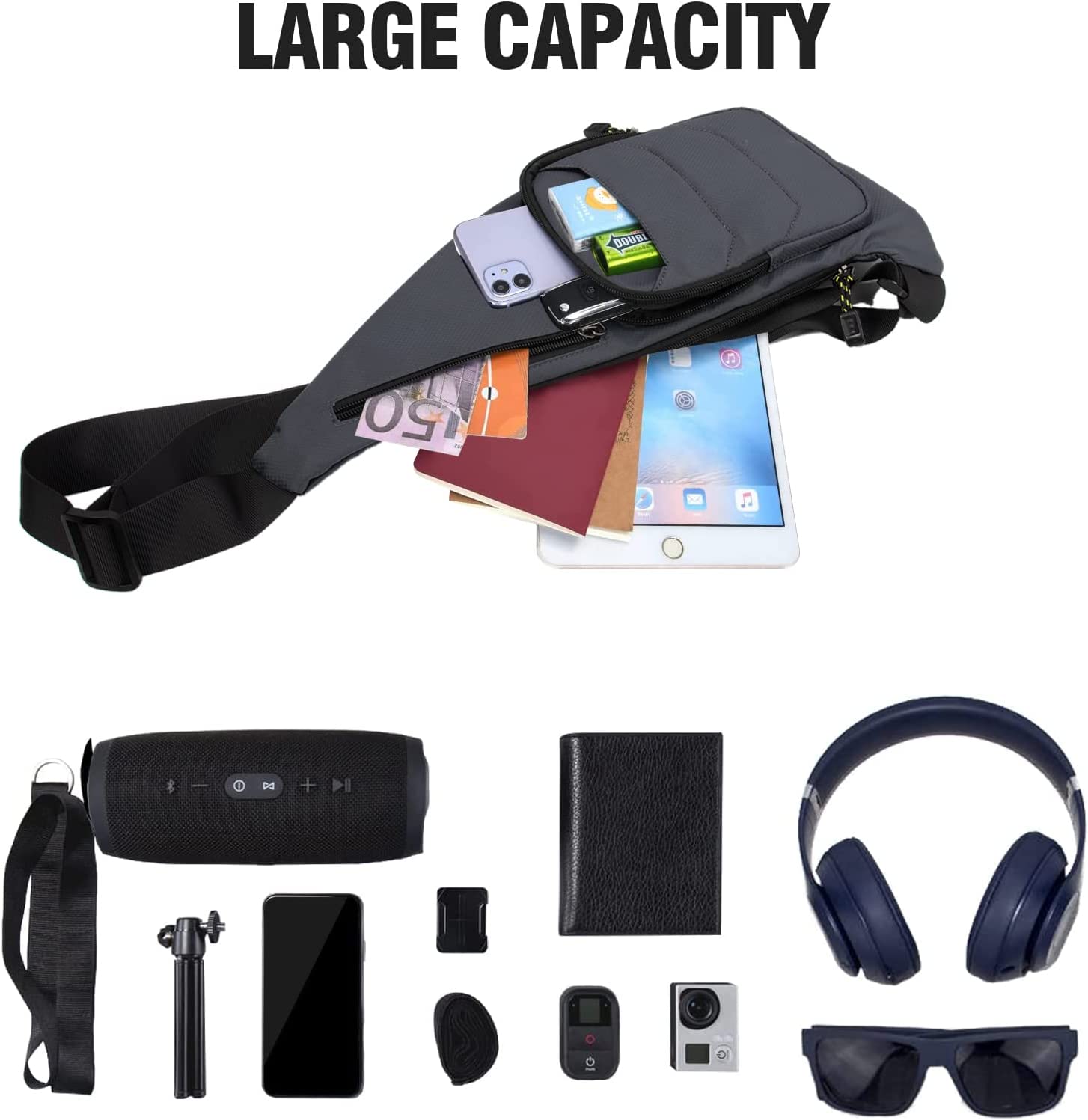 Peicees Sling Bag for Men Women Shoulder Bag Backpack Strap Pockets Chest Bag for Running Hiking Camping Exercise Outdoor - Image 5